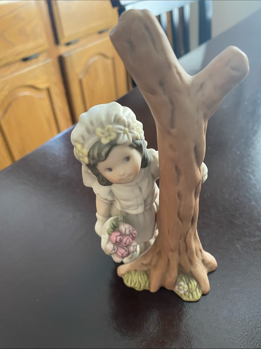 Porcelain Girl Figurine with Tree - White, Pink Accents I do Vintage 2001